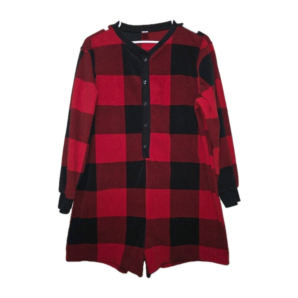Old Navy Womens Pajamas Sz M ‎ Plaid Fleece Cozy Shortall Romper Shorts 1 Pc